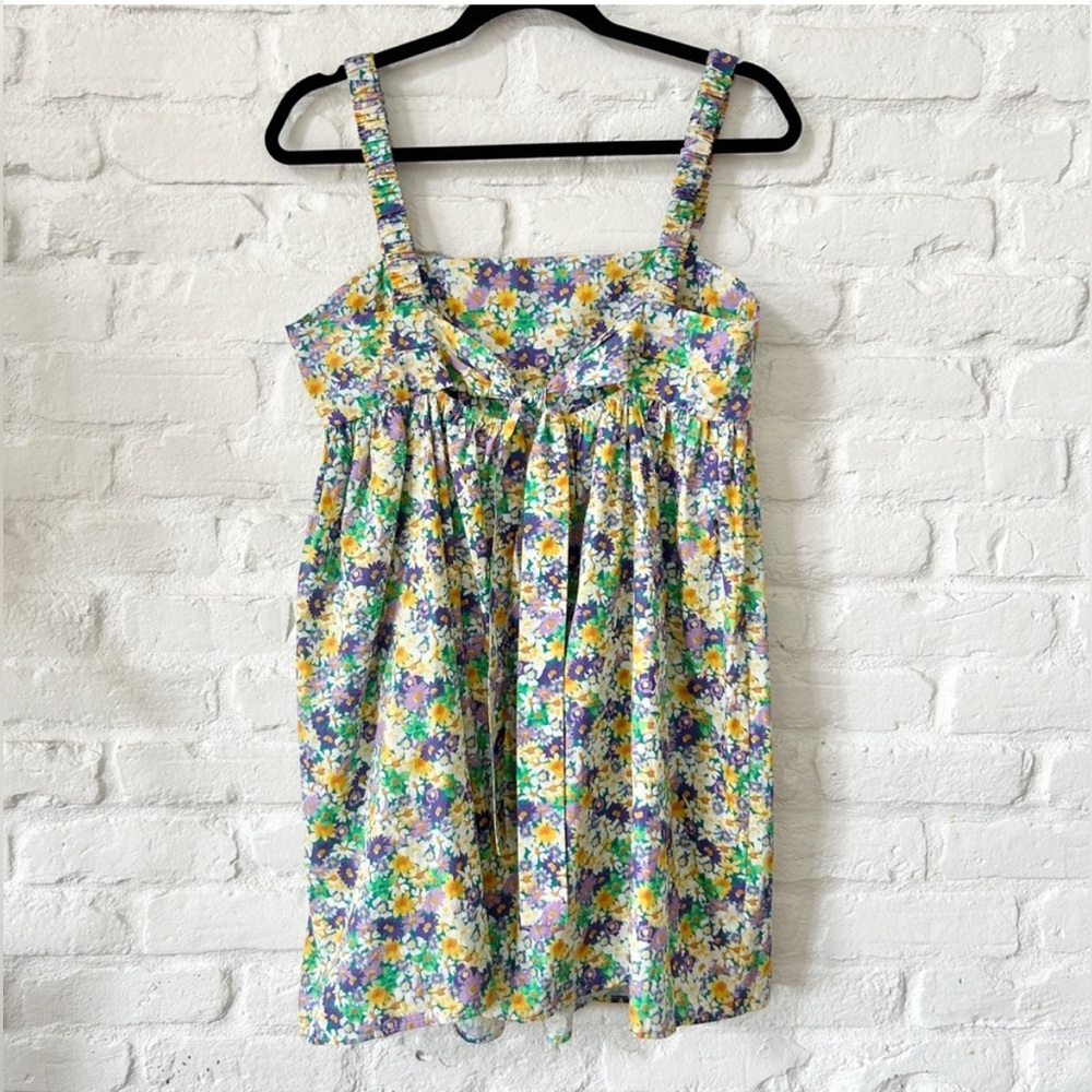 NWT Zara Floral Mini Dress Bow Tie Back Ruched Spaghetti Straps - Picture 5 of 8